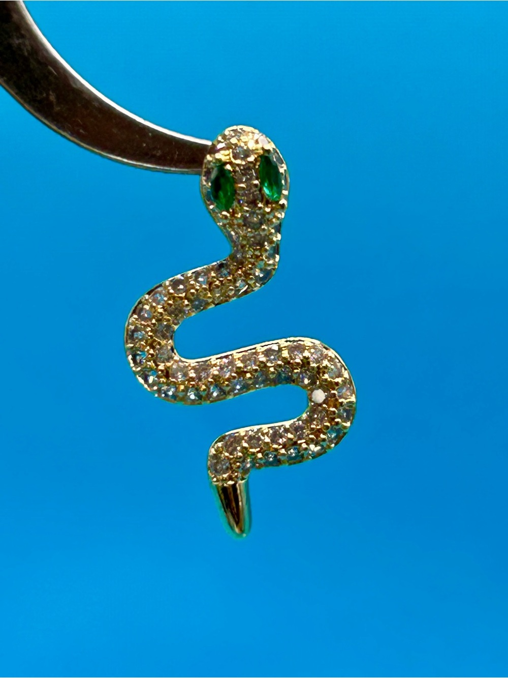 Gold-Tone Crystal Snake Pendant with Green Eyes - Brand: